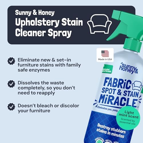 Limpiador de Tela Sunny & Honey en Spray - Limpiador Enzimático para Muebles, Sofás, Sillas y Más - 32 oz de Removedor de Manchas - Sin Necesidad de - imagen 2