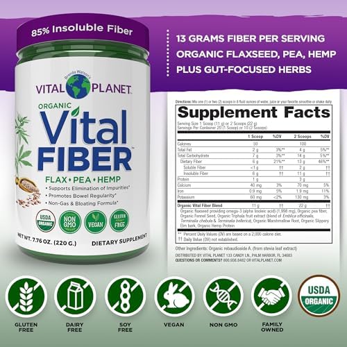 Vital Planet - Polvo de Fibra Vital, Suplemento de Fibra Soluble e Insoluble con Linaza, Guisante y Cáñamo, Suplemento Orgánico para la Salud - imagen 2