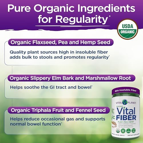 Vital Planet - Polvo de Fibra Vital, Suplemento de Fibra Soluble e Insoluble con Linaza, Guisante y Cáñamo, Suplemento Orgánico para la Salud - imagen 3
