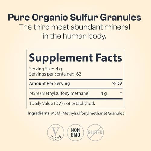 My Vida Origins Azufre Orgánico Puro | Gránulos de MSM 99% Puros para Piel, Cabello y Articulaciones | No GMO, Vegano, Sin Gluten (62 Porciones) - imagen 2