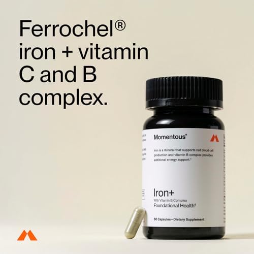 Momentous Iron+ con Vitamina C y Complejo de Vitamina B - Cápsulas de Hierro Ferrochel para Salud Fundamental - Certificado NSF para Deporte - Sin - imagen 3