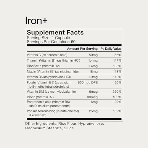 Momentous Iron+ con Vitamina C y Complejo de Vitamina B - Cápsulas de Hierro Ferrochel para Salud Fundamental - Certificado NSF para Deporte - Sin - imagen 8