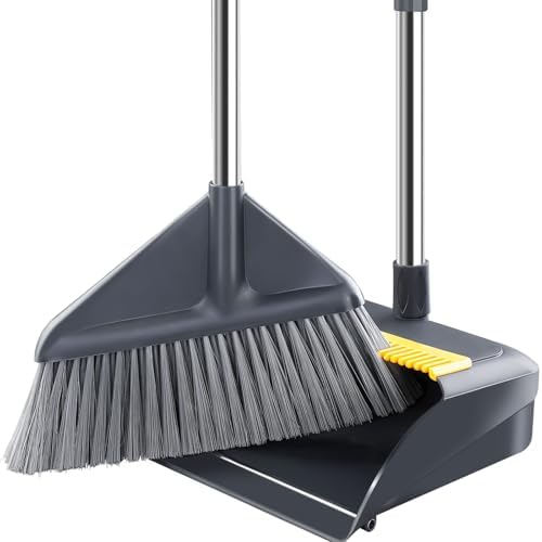 Juego de Escoba y Recogedor para el Hogar con Mango Angulado de 52 Pulgadas - Recogedor de Pie Sin Deformación, Bordes Metálicos, Barrido Ergonómico, - imagen 1