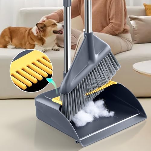Juego de Escoba y Recogedor para el Hogar con Mango Angulado de 52 Pulgadas - Recogedor de Pie Sin Deformación, Bordes Metálicos, Barrido Ergonómico, - imagen 3