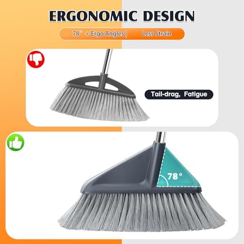 Juego de Escoba y Recogedor para el Hogar con Mango Angulado de 52 Pulgadas - Recogedor de Pie Sin Deformación, Bordes Metálicos, Barrido Ergonómico, - imagen 4