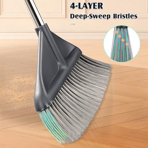 Juego de Escoba y Recogedor para el Hogar con Mango Angulado de 52 Pulgadas - Recogedor de Pie Sin Deformación, Bordes Metálicos, Barrido Ergonómico, - imagen 5