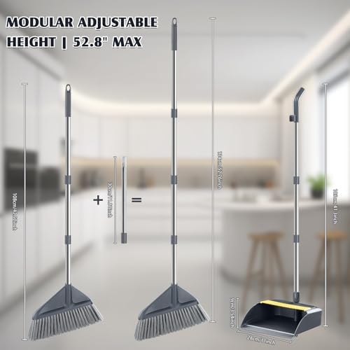 Juego de Escoba y Recogedor para el Hogar con Mango Angulado de 52 Pulgadas - Recogedor de Pie Sin Deformación, Bordes Metálicos, Barrido Ergonómico, - imagen 6