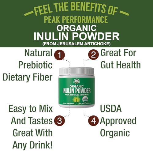 Polvo de Inulina Orgánica Peak Performance - Fibra Prebiótica Natural para la Salud Digestiva, Vegano y Orgánico, Suplemento de Alcachofa de Jerusalén - imagen 2