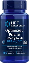 Life Extension Folato Optimizado (L-Metilfolato) 1700 mcg DFE, 180 Tabletas Veganas - imagen 1