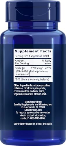 Life Extension Folato Optimizado (L-Metilfolato) 1700 mcg DFE, 180 Tabletas Veganas - imagen 2