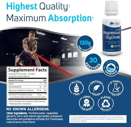 Magnesio Glicinato Líquido Trace Minerals - Salud Ósea, Nerviosa y Digestiva - Mejora Sueño, Claridad y Concentración - Suave - Sabor Limón Lima - 8 - imagen 4