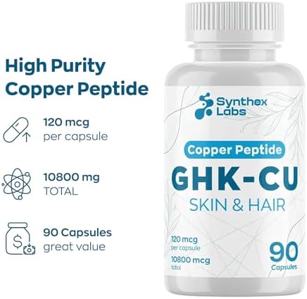 Suplemento de Péptido de Cobre GHK-Cu de SYNTHEX LABS, 120 mcg para Piel y Cabello | Antienvejecimiento y Mejora de Elasticidad | Máxima Absorción | - imagen 3