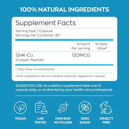 Suplemento de Péptido de Cobre GHK-Cu de SYNTHEX LABS, 120 mcg para Piel y Cabello | Antienvejecimiento y Mejora de Elasticidad | Máxima Absorción | - imagen 4