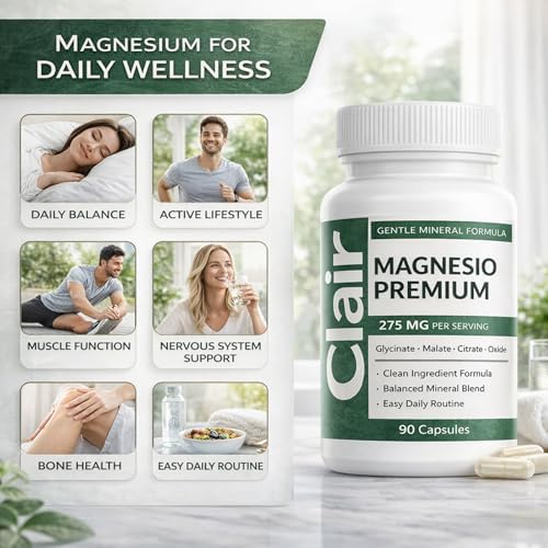 Clair Magnesio Premium - Suplemento de Magnesio Complejo, Mezcla de Glicinato, Malato, Citrato y Óxido, Cápsulas Veganas para Función Muscular, - imagen 4