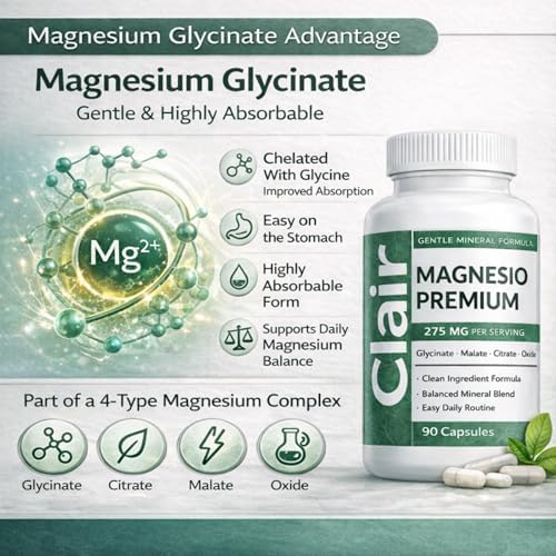 Clair Magnesio Premium - Suplemento de Magnesio Complejo, Mezcla de Glicinato, Malato, Citrato y Óxido, Cápsulas Veganas para Función Muscular, - imagen 5