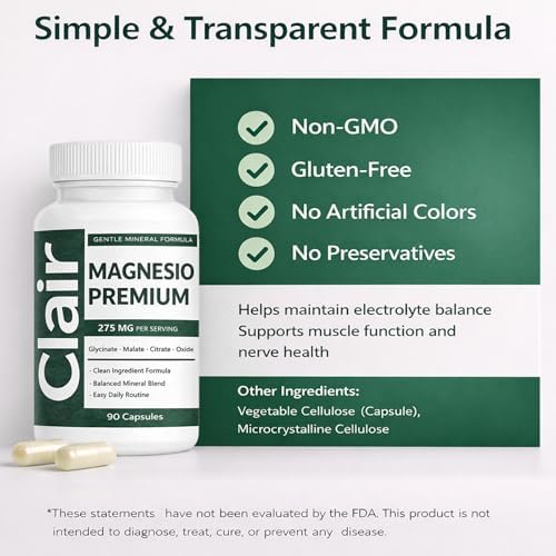 Clair Magnesio Premium - Suplemento de Magnesio Complejo, Mezcla de Glicinato, Malato, Citrato y Óxido, Cápsulas Veganas para Función Muscular, - imagen 7