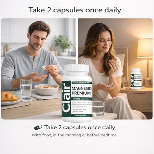 Clair Magnesio Premium - Suplemento de Magnesio Complejo, Mezcla de Glicinato, Malato, Citrato y Óxido, Cápsulas Veganas para Función Muscular, - imagen 8