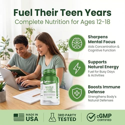 Vitaminas Herbtonics para Adolescentes - Multivitamínico Vegano para Energía, Enfoque y Soporte Inmunológico (12-18 años) - 60 Cápsulas Fáciles de - imagen 2
