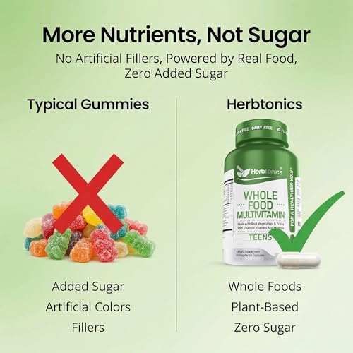 Vitaminas Herbtonics para Adolescentes - Multivitamínico Vegano para Energía, Enfoque y Soporte Inmunológico (12-18 años) - 60 Cápsulas Fáciles de - imagen 3