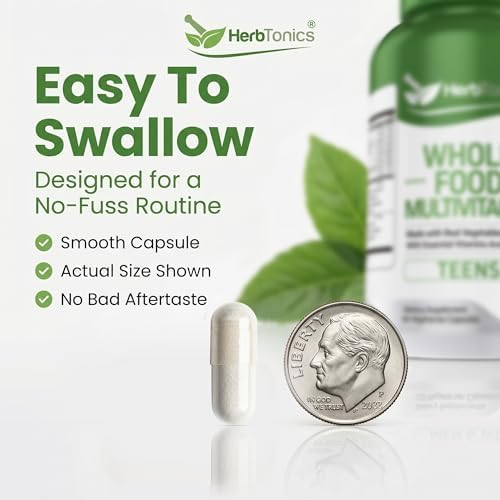 Vitaminas Herbtonics para Adolescentes - Multivitamínico Vegano para Energía, Enfoque y Soporte Inmunológico (12-18 años) - 60 Cápsulas Fáciles de - imagen 4