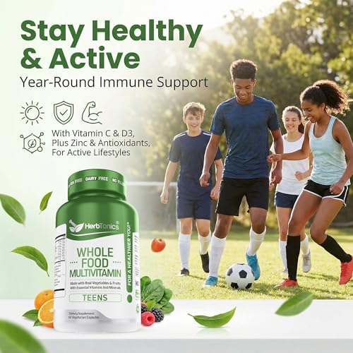Vitaminas Herbtonics para Adolescentes - Multivitamínico Vegano para Energía, Enfoque y Soporte Inmunológico (12-18 años) - 60 Cápsulas Fáciles de - imagen 8