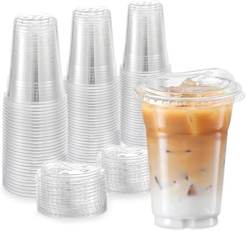 TashiBox 24 oz - 100 Sets de Vasos Plásticos Transparentes con Tapas Sin Popote, Vasos Desechables para Smoothies - imagen 3