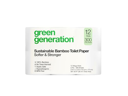 Papel Higiénico de Bambú Green Generation - 12 Rollos, 3 Capas, 300 Hojas/Rollo - Orgánico, Seguro para Fosas Sépticas, Suave y Sostenible - imagen 1