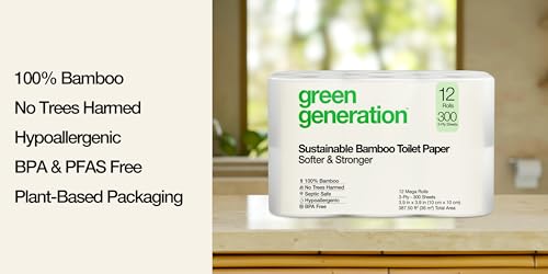 Papel Higiénico de Bambú Green Generation - 12 Rollos, 3 Capas, 300 Hojas/Rollo - Orgánico, Seguro para Fosas Sépticas, Suave y Sostenible - imagen 3