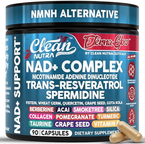 Suplemento de Resveratrol NAD con Spermidina, Fisetina, Quercetina, Semilla de Uva y más - EternaGlow de Clean Nutra, 90 cápsulas anti-envejecimiento - imagen 1