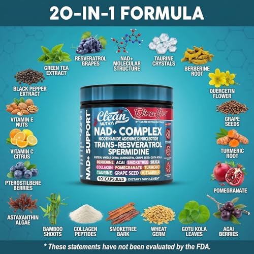 Suplemento de Resveratrol NAD con Spermidina, Fisetina, Quercetina, Semilla de Uva y más - EternaGlow de Clean Nutra, 90 cápsulas anti-envejecimiento - imagen 4