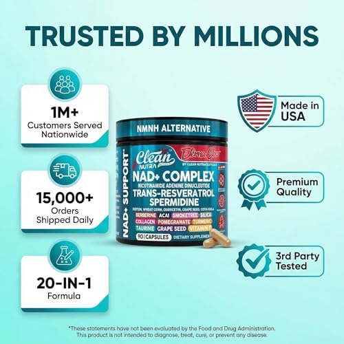 Suplemento de Resveratrol NAD con Spermidina, Fisetina, Quercetina, Semilla de Uva y más - EternaGlow de Clean Nutra, 90 cápsulas anti-envejecimiento - imagen 8