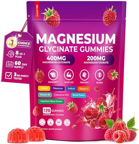 Gomitas de Glicinato de Magnesio 600mg, 120 Unidades, Sin Azúcar, Suplemento para Adultos y Niños con L-Treonato, Calcio, Zinc, CQ10 y Potasio para - imagen 1