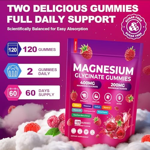 Gomitas de Glicinato de Magnesio 600mg, 120 Unidades, Sin Azúcar, Suplemento para Adultos y Niños con L-Treonato, Calcio, Zinc, CQ10 y Potasio para - imagen 6