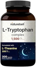 NatureBell Complejo de L-Tryptófano - 300 Cápsulas - Triple Fuerza 1,300mg L-Tryptófano con 200mg L-Theanina Libre - Fórmula Calmante para Relajación - imagen 1