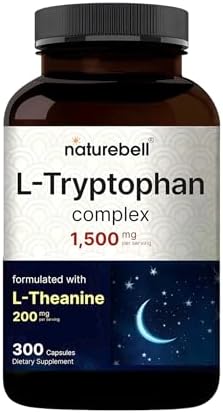 NatureBell Complejo de L-Tryptófano - 300 Cápsulas - Triple Fuerza 1,300mg L-Tryptófano con 200mg L-Theanina Libre - Fórmula Calmante para Relajación - imagen 1