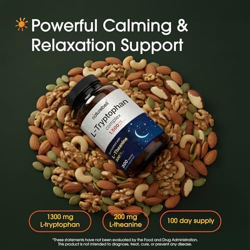 NatureBell Complejo de L-Tryptófano - 300 Cápsulas - Triple Fuerza 1,300mg L-Tryptófano con 200mg L-Theanina Libre - Fórmula Calmante para Relajación - imagen 2