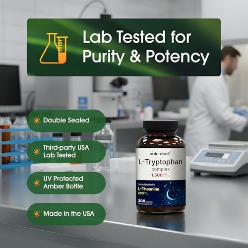 NatureBell Complejo de L-Tryptófano - 300 Cápsulas - Triple Fuerza 1,300mg L-Tryptófano con 200mg L-Theanina Libre - Fórmula Calmante para Relajación - imagen 5