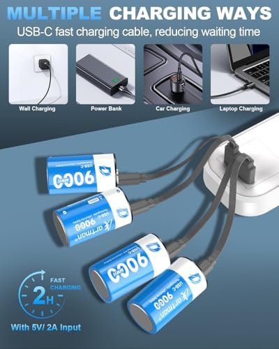 Baterías Recargables de Litio D Artman 4 Piezas, 9000mWh con Cable de Carga USB-C, 1.5V para Juguetes, Calentadores de Agua y Estufas de Gas - imagen 3