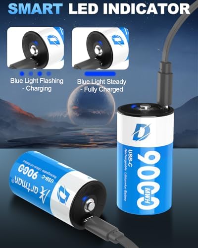 Baterías Recargables de Litio D Artman 4 Piezas, 9000mWh con Cable de Carga USB-C, 1.5V para Juguetes, Calentadores de Agua y Estufas de Gas - imagen 5