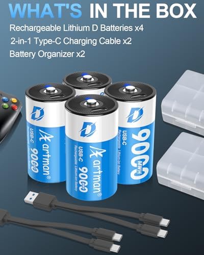Baterías Recargables de Litio D Artman 4 Piezas, 9000mWh con Cable de Carga USB-C, 1.5V para Juguetes, Calentadores de Agua y Estufas de Gas - imagen 6
