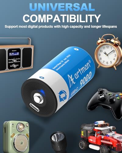 Baterías Recargables de Litio D Artman 4 Piezas, 9000mWh con Cable de Carga USB-C, 1.5V para Juguetes, Calentadores de Agua y Estufas de Gas - imagen 7