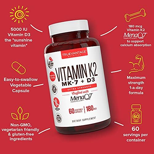Suplemento de Vitamina K2 D3 5000 UI y 180 mcg de K2 MK7 para Huesos Sanos, Corazón Saludable y Salud Cardiovascular - 60 Cápsulas Vegetales Fáciles - imagen 2