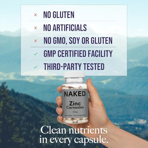 Suplemento Naked Zinc Carnosine para el Estómago y Función Inmunológica, Vegano, Sin Gluten, 17mg - 60 Cápsulas - imagen 2