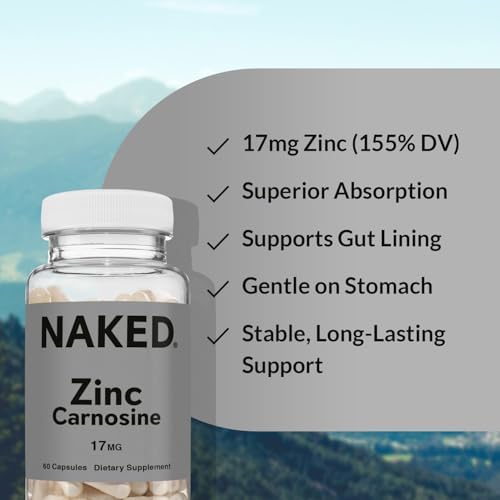 Suplemento Naked Zinc Carnosine para el Estómago y Función Inmunológica, Vegano, Sin Gluten, 17mg - 60 Cápsulas - imagen 4