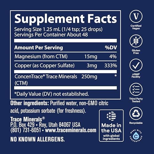 Trace Minerals Cobre Iónico - Suplemento Líquido de Cobre para la Salud Sanguínea - Apoya Tejidos Conectivos, Metabolismo y Nervios - 2 fl oz (48 - imagen 6