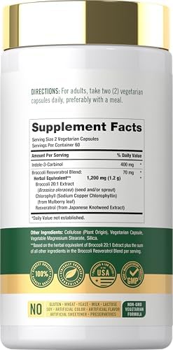 Suplemento Carlyle Indole-3-Carbinol 400 mg | 120 Cápsulas | Mezcla de I3C con Brócoli y Resveratrol | Vegetariano, Sin OGM y Sin Gluten - imagen 2