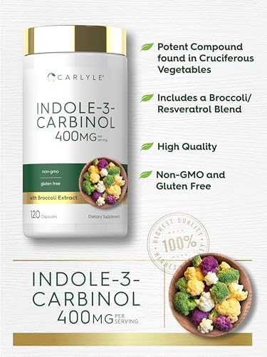 Suplemento Carlyle Indole-3-Carbinol 400 mg | 120 Cápsulas | Mezcla de I3C con Brócoli y Resveratrol | Vegetariano, Sin OGM y Sin Gluten - imagen 4