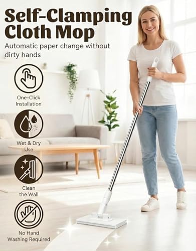 Mopa Mini Snap Grip, Cambio de Tela Sin Manos, Cabezal Rotatorio 360°, Mopa de Pared Portátil Sin Contacto para Piso, Azulejo y Espejo, Compatible - imagen 2