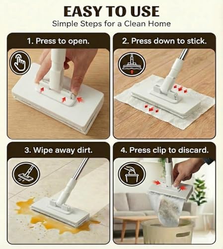 Mopa Mini Snap Grip, Cambio de Tela Sin Manos, Cabezal Rotatorio 360°, Mopa de Pared Portátil Sin Contacto para Piso, Azulejo y Espejo, Compatible - imagen 6
