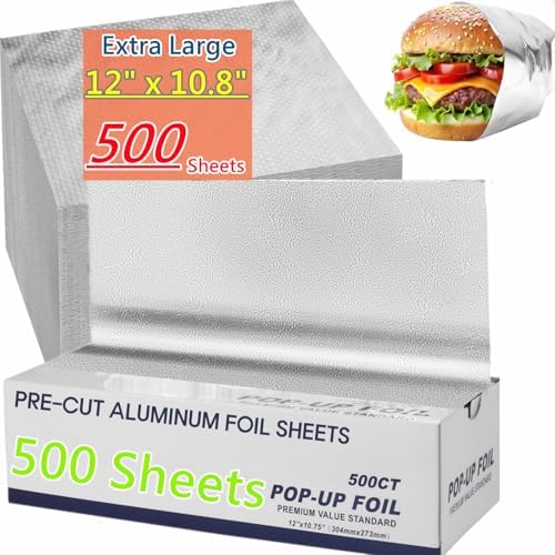 Hojas de Papel Aluminio, 500 Piezas Pre-Cortadas, 12 x 10.75, Dispensador Grande y Resistente para Envolver Sándwiches, Hot Dogs, Almacenamiento de - imagen 1